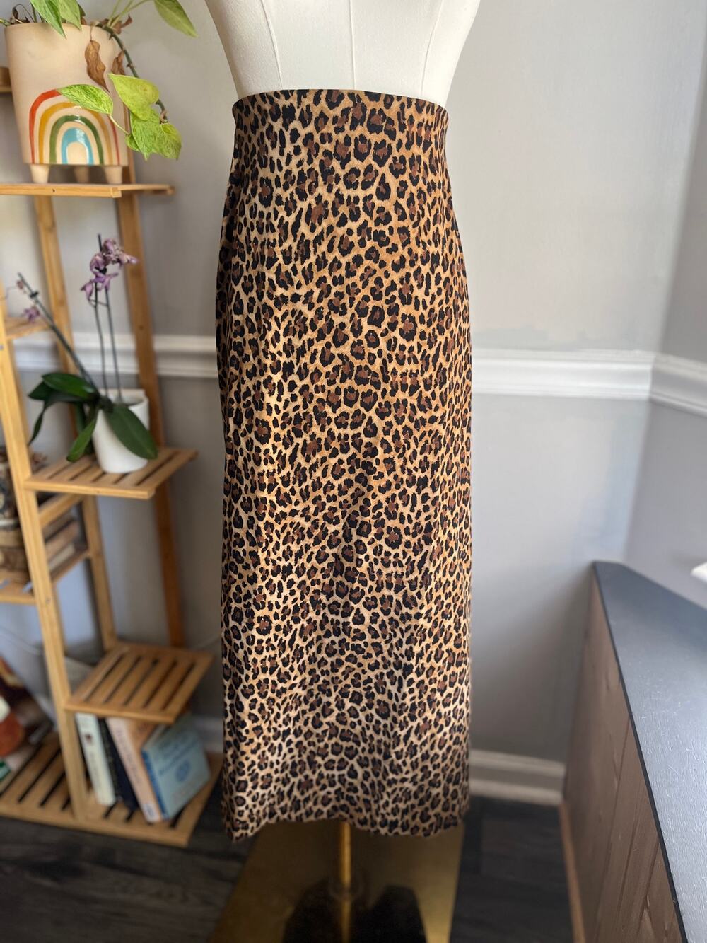 Vintage 90s Leopard Print Midi Skirt Straight Pencil Size 3XL